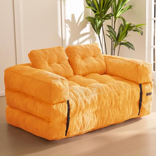 MAXYOYO Folding Sofa Bed, L-Shaped Convertible Sofa Bed with Armrest Foldable Sleeper Couch with Pillow