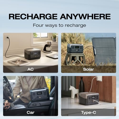 EF ECOFLOW Portable Power Station RIVER 2, 256Wh LiFePO4 Battery/ 1 Hour Fast Charging, 2 Up to 600W AC Outlets