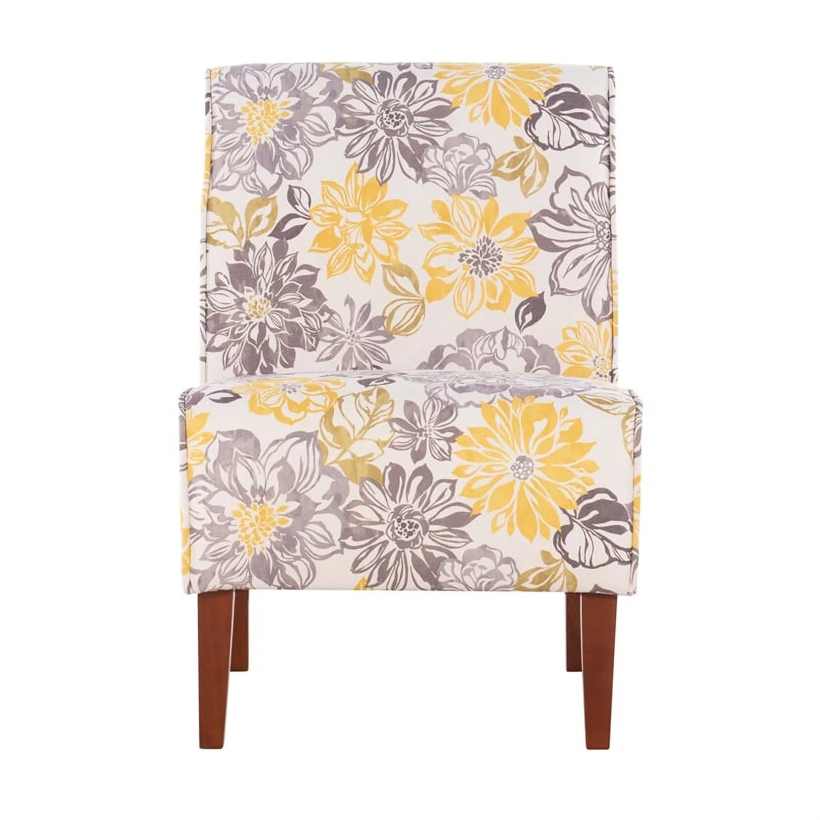 Riverbay Furniture Transitional Fabric Floral Accent Chair in Gray/Yellow