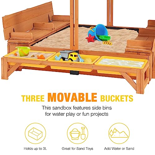 Aivituvin Kids Sand Boxes with Canopy Sandboxes with Covers Foldable Bench Seats, Children Outdoor Wooden Playset