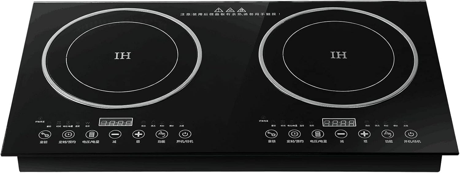 Electric Induction Ceramic Cooker,Countertop 2 Burner Cooktop Portable Cooker,2 Burners Induction Cooktop Electric Hob Cook for Camping