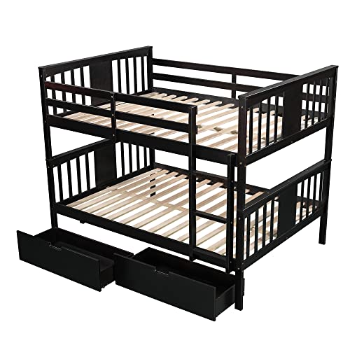 SOFTSEA Twin Over Full Bunk Bed with Slide, Solid Wood Bunk Beds with Stairs for Kids