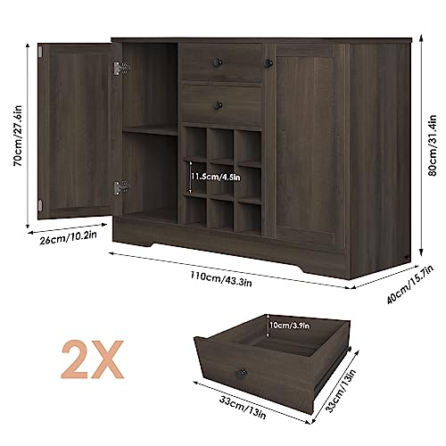 Buffet Sideboard Bar Cabinet with Storage, Farmhouse Coffee Bar Cabinet with 2 Drawers and Adjustable Shelves