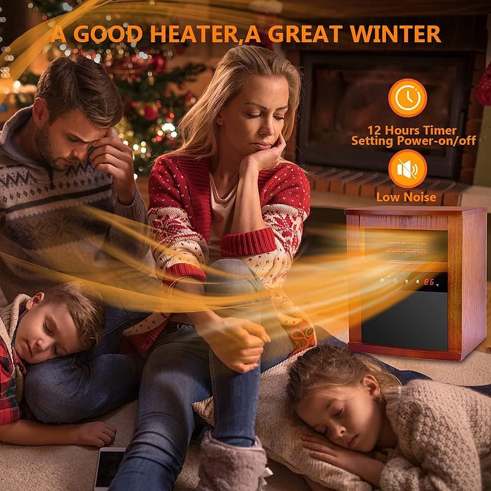 Air Choice Electric Space Heater, 1500W Infrared Heater w/ 3 Heating Mode, Thermostat, Remote Control & 12h Timer