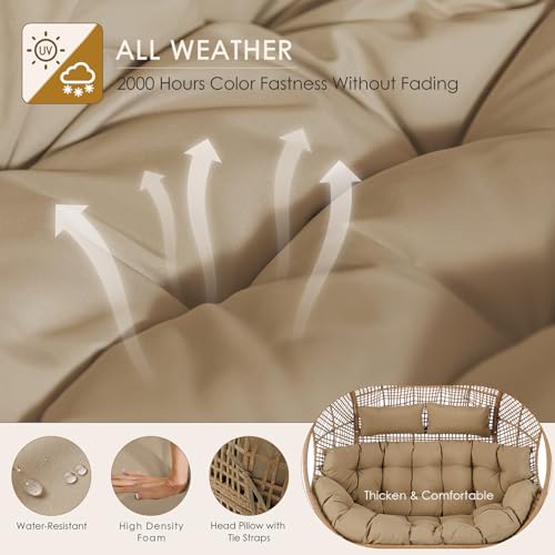NICESOUL® Double Egg Chair Indoor Outdoor Stationary Oversized Thicken Padded Cushions, 2 Person Egg Loveseat Chair