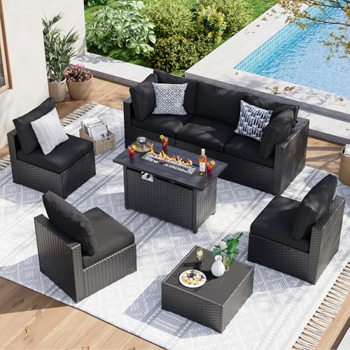 Aoxun 7 Piece Patio Furniture Set Wicker Rattan Patio Sectional Sofa Set Outdoor Seating Furniture with Thickened Cushion, Grey