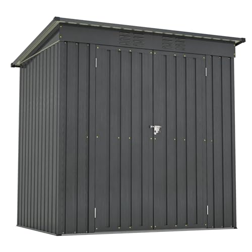 6x4 ft Small Outdoor Metal Storage Shed with Floor Frame & Lockable Door, Heightened Entry Garden Tool Shed for Backyard, Durable Galvanized Steel