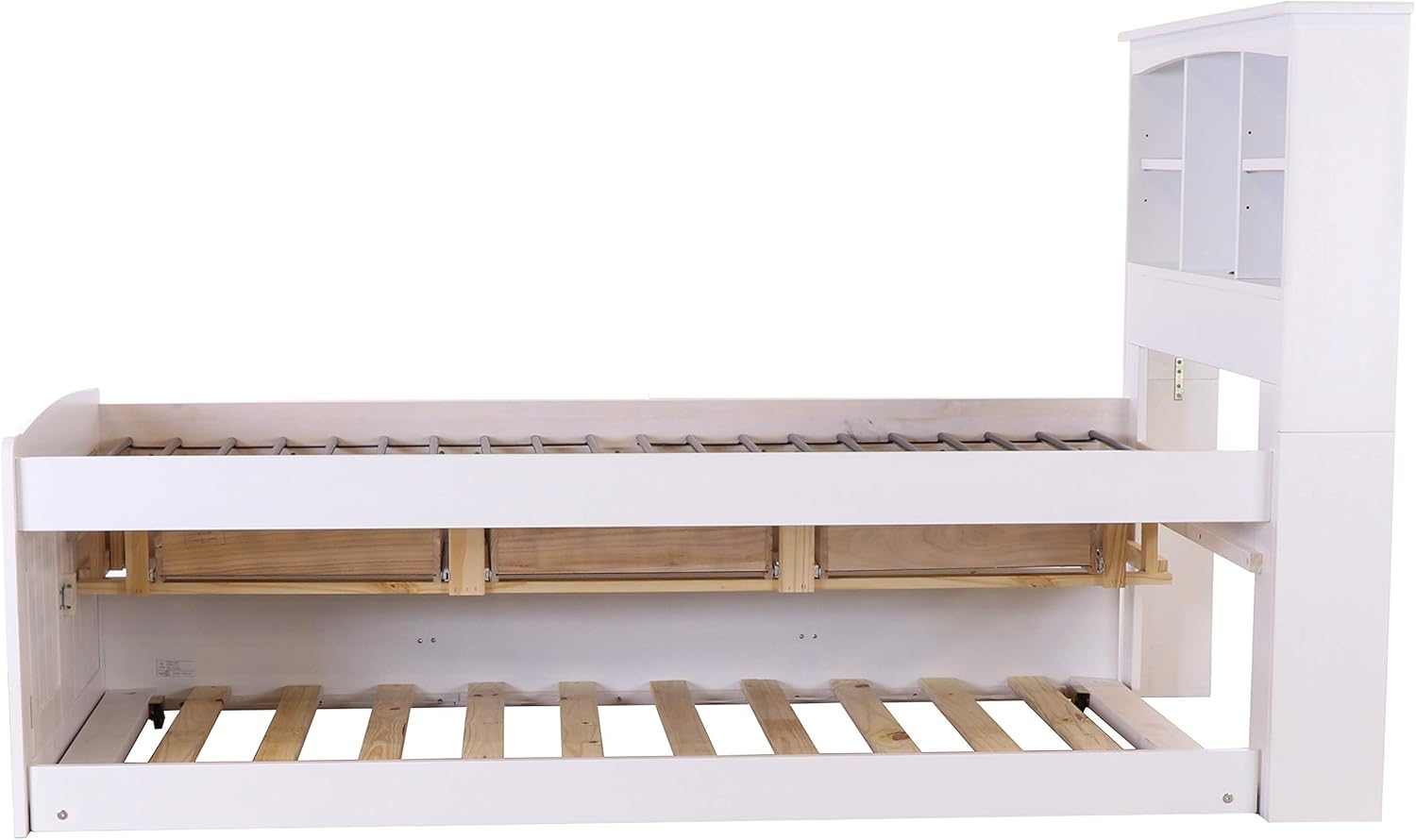 White Twin Bookcase Bed with 3 Drawers and Trundle