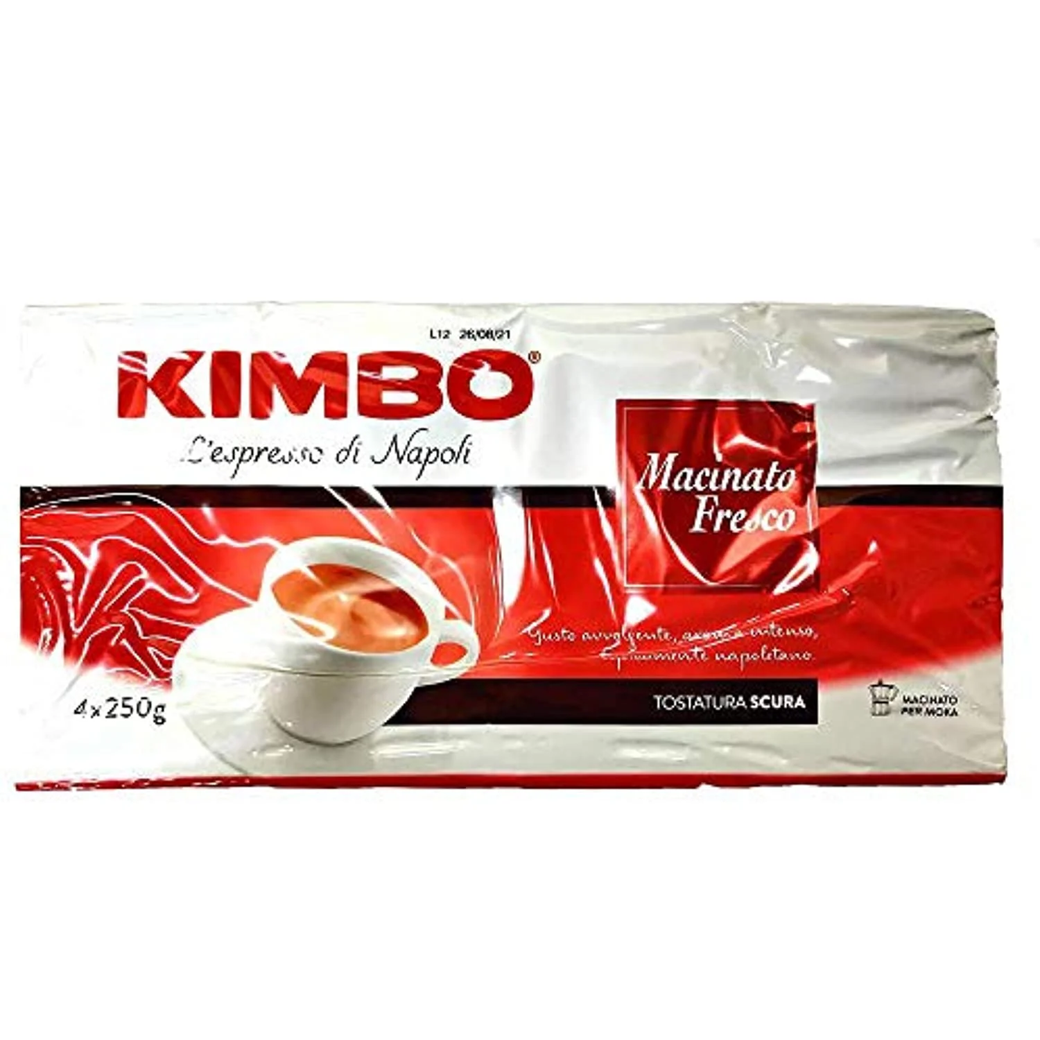 Kimbo:"Macinato Fresco" ("Italian Flavour Strong Taste") Roasted Ground Coffee 8.8 Ounce (250Gr) Packages (Pack Of 4) [ Italian Import ]