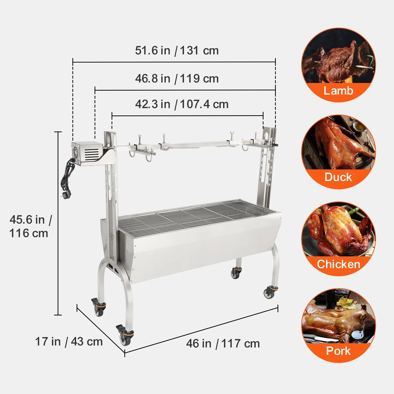 BENTISM Roaster Spit Rotisserie BBQ Grill Whole Pig Lamb Chicken Roaster 50W 90lbs