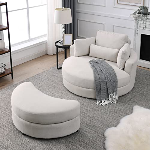 51.5-Inch Oversized Swivel Accent Barrel Chair with Storage Ottoman ,Button Decor and 4 Pillows