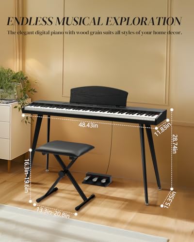Ktaxon 88 Key Keyboard Piano Set, Full Size Digital Piano with Multi-Adjustable Height Bench, Powerful Functional Panel