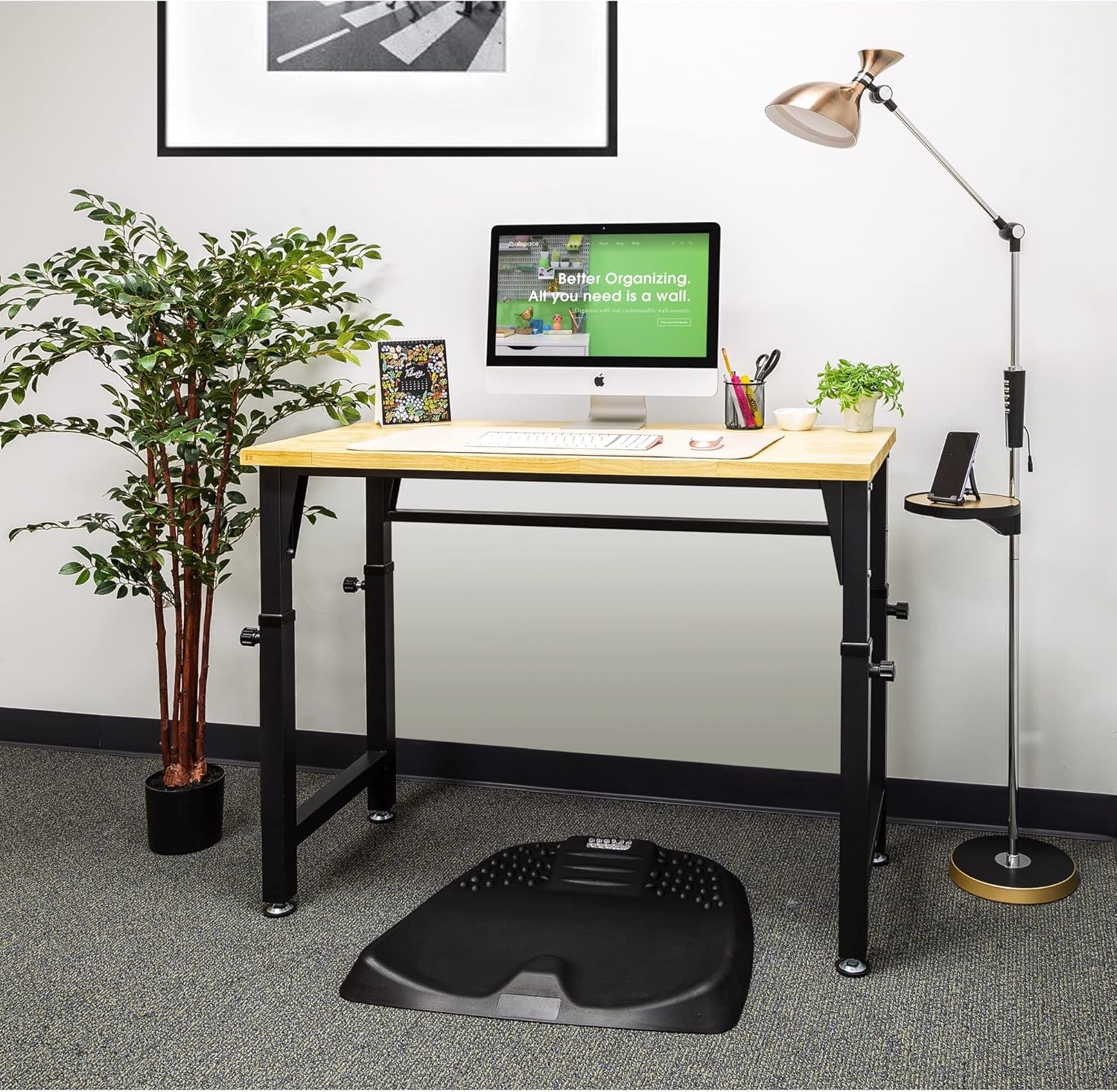 Allspace 48 Height-Adjustable Workbench, 2000 LBS Load Capacity Rubber Wood Top Work Table