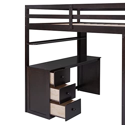 Harper & Bright Designs Full Size Loft Bed with Desk and Wardrobe, Solid Wood Loft Bed Frame with Storage Drawers, for Kids Teens Adults (White)