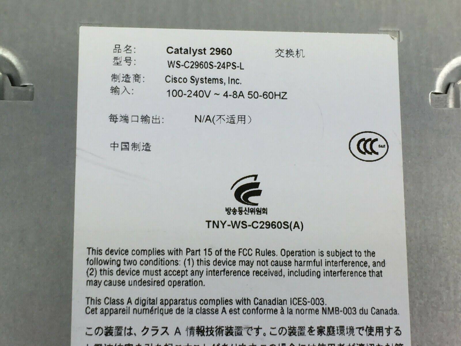 Cisco WS-C2960S-24PS-L Catalyst Stackable Ethernet Switch