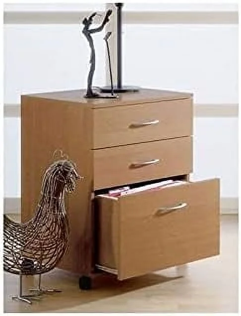 Wood 3 Drawer Lateral Mobile Vertical Filing Cabinet In Natural Maple