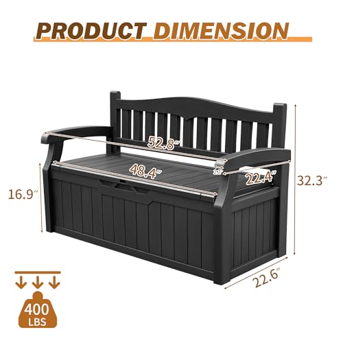 Devoko 80 Gallon Storage Bench Deck Box Lockable for Patio Furniture, Garden Decor and Outdoor Seating for Cushions
