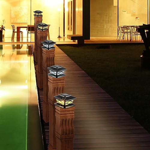24 Packs Solar Post Cap Lights Outdoor Fence Post Lights Waterproof LED Solar Powered Deck Cap Lights for 4x4 5x5 6x6 Posts Fence Deck Patio Garden