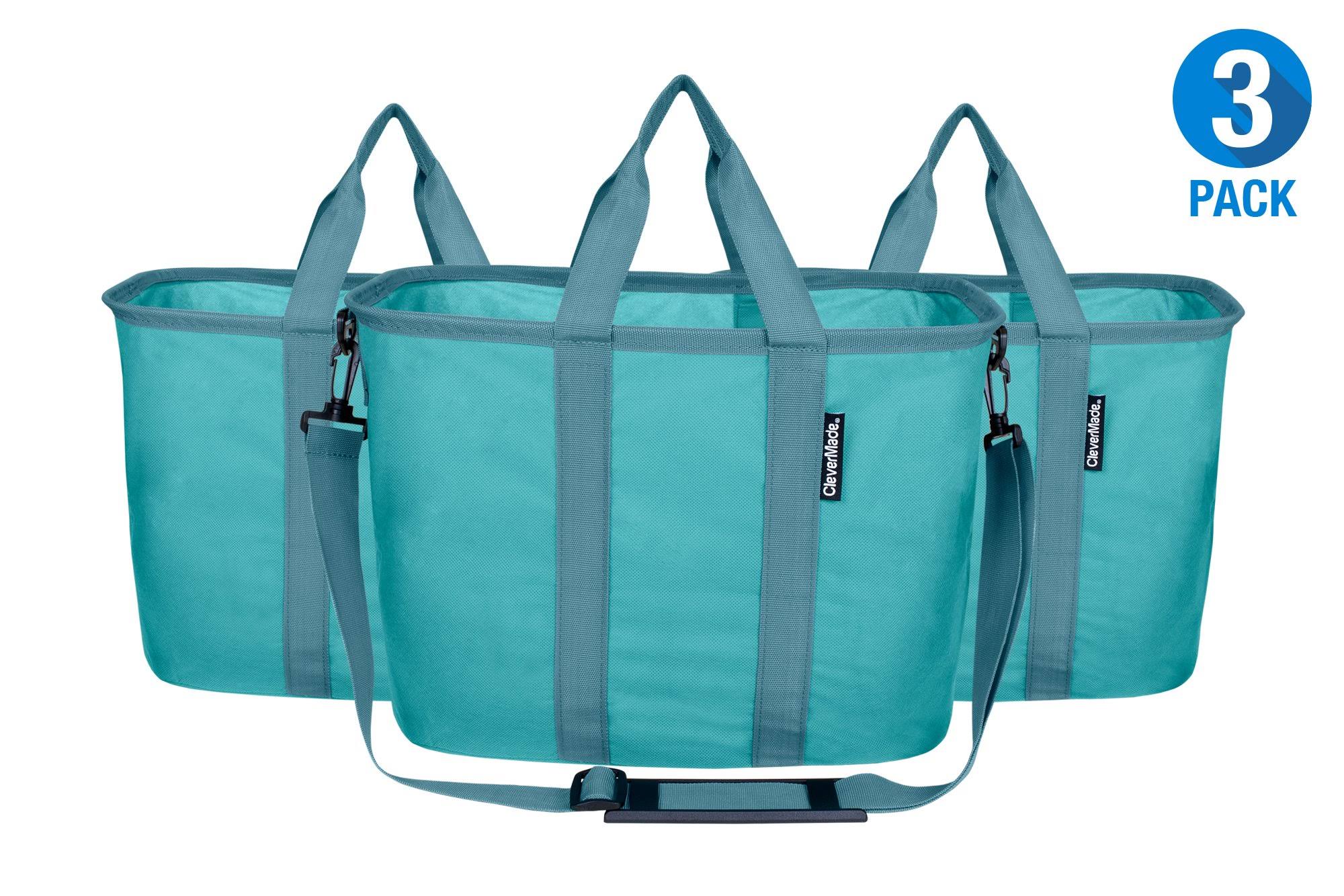 Clevermade 20L EcoBasket Grocery Tote Bags with Shoulder Strap, Plum (3 Pack)