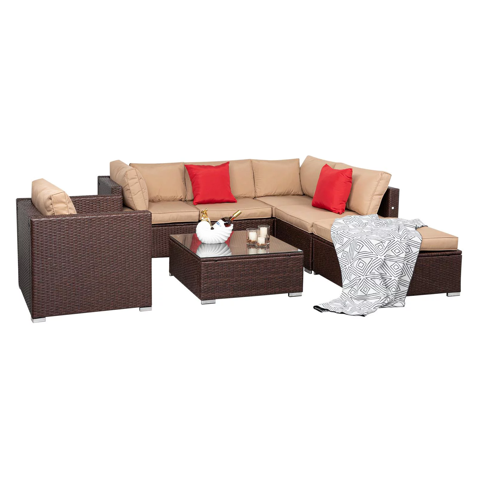 SalonMore 7PC Rattan Wicker Sofa Set Sectional Couch Cushioned Home Furniture Patio Garden