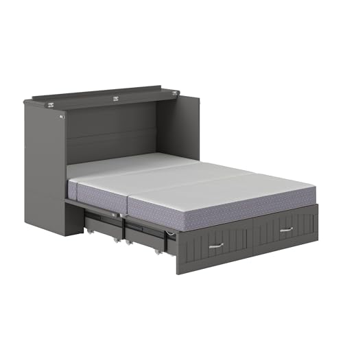 AFI Southampton Queen Murphy Bed Chest with Mattress, Storage, and Built-in Charger in Grey