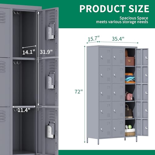 Metal Locker 3 Doors Storage Lockers for Employee,72" Tall Locker with Shelves and Hooks Steel Sports Locker for Office School Office Gym Home Garage