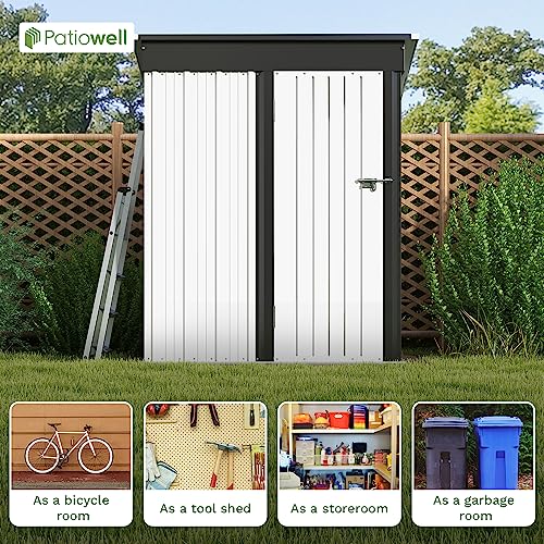 Patiowell 5x3 FT Outdoor Storage Shed, Tool Shed with Sloping Roof and Lockable Door, Metal Shed for Backyard Garden Patio Lawn, Brown