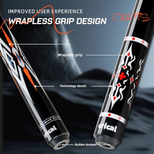 CRICAL Carbon Fiber Pool Cue Stick 58" Billiard Cue Sticks Professional Low Deflection Pool Sticks with 3/8 * 8 Pin Joint and 12.5mm Tip