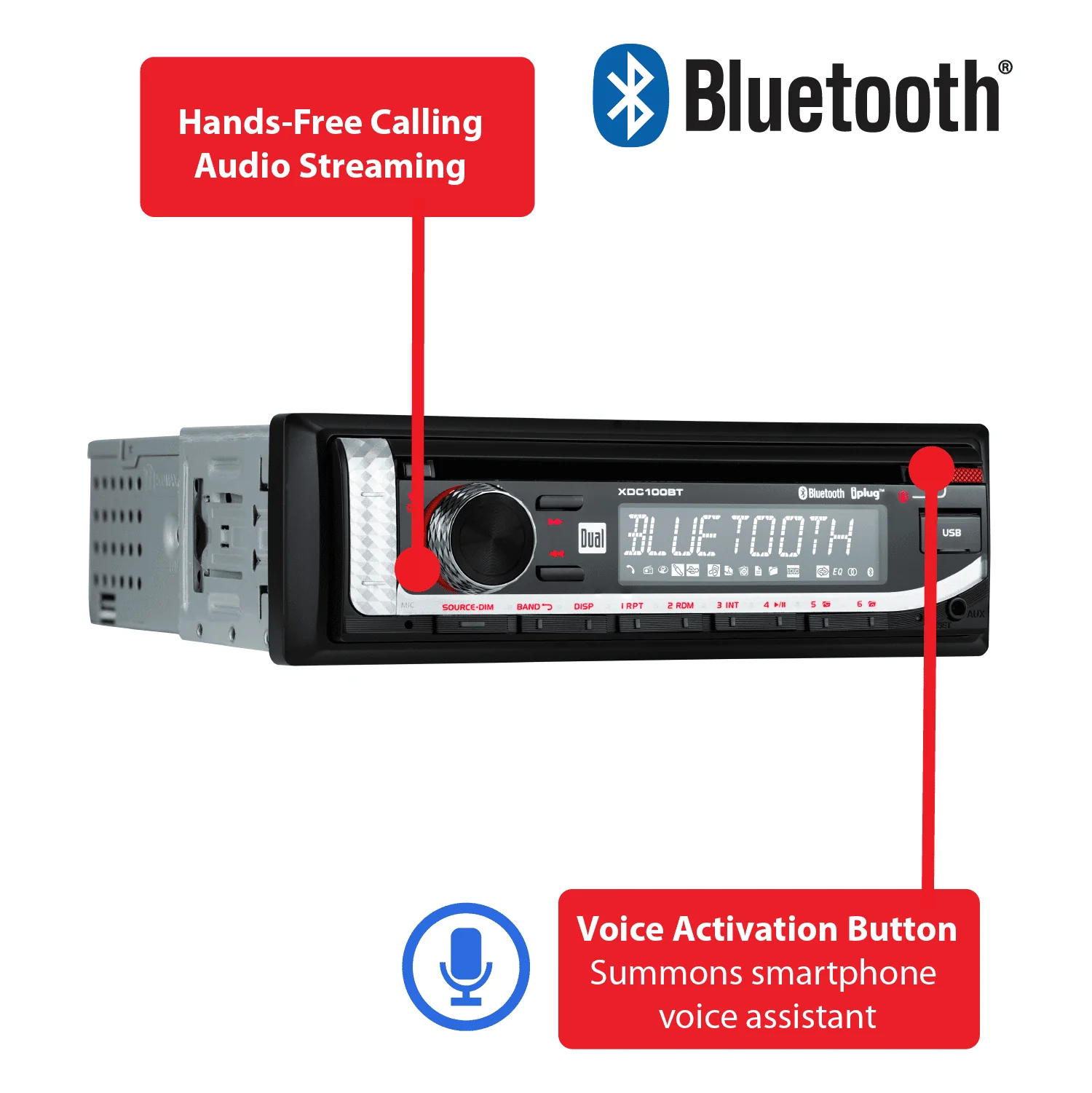 Dual Electronics XDC100BT Single DIN Car Stereo with CD Player, Bluetooth, USB, New