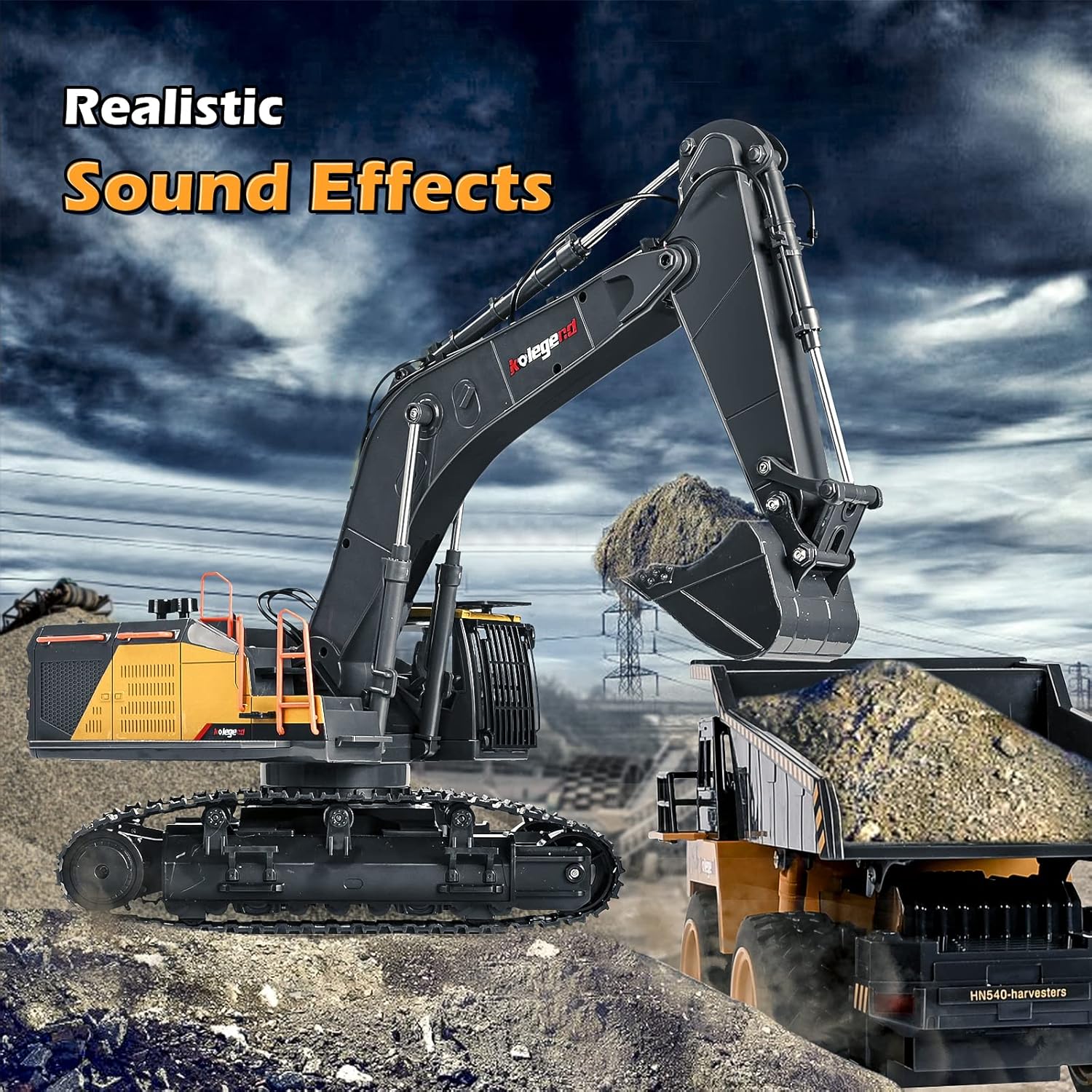 kolegend 22 Channel RC Excavator Remote Control Excavator Toy 1/14 Scale