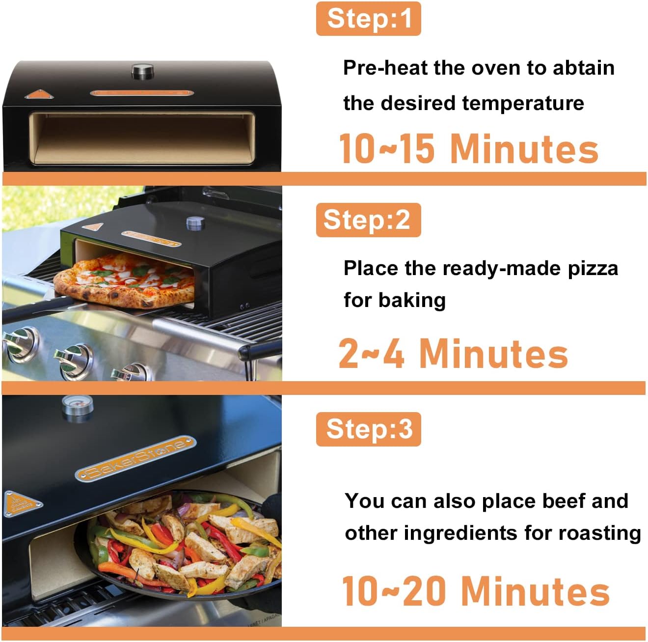 BakerStone Pizza Oven Box Kit for Grill Top, Outdoor Pizza Oven 5-sided Stone Baking Chamber with Wood Pizza Peel