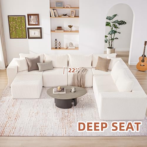 107.4" Cloud Couch Sectional, Modular Sofa with Deep Seat, Plush Corduroy L Shaped Boneless Couch, Convertible Sectional Couches for Living Room