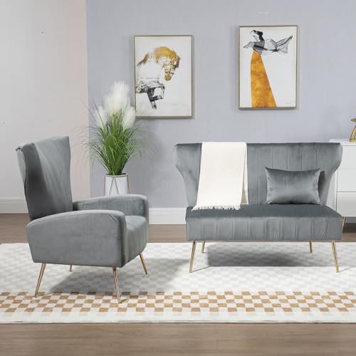 50’’ Velvet Modern Armless Loveseat Sofa, Upholstered Small Wingback Couch Sofa with Golden Metal Legs, 2 Seater Tufted Couch for Bedroom