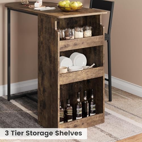 GAOMON Small Kitchen Table for 2, Stylish Bar Table and Chairs Set with Storage Shelves, Perfect for Breakfast Nook or Dining Area