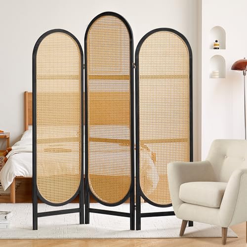 Room Divider 4 Panel, Folding Privacy Screen, Foldable Wood Divider Room Dec, Rattan Room Divider, Portable Partition Screen
