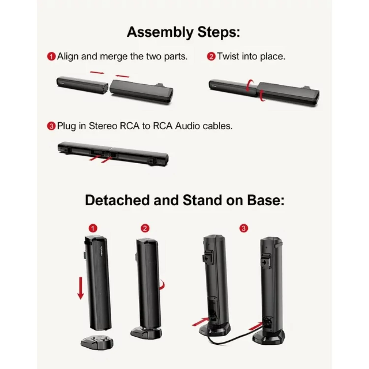 ULTIMEA 2.2ch Sound Bar for TV, Built-in Dual Subwoofer, 2 in 1 Separable Bluetooth 5.3 Soundbar , Bassmax Adjustable TV Surround Sound Bar