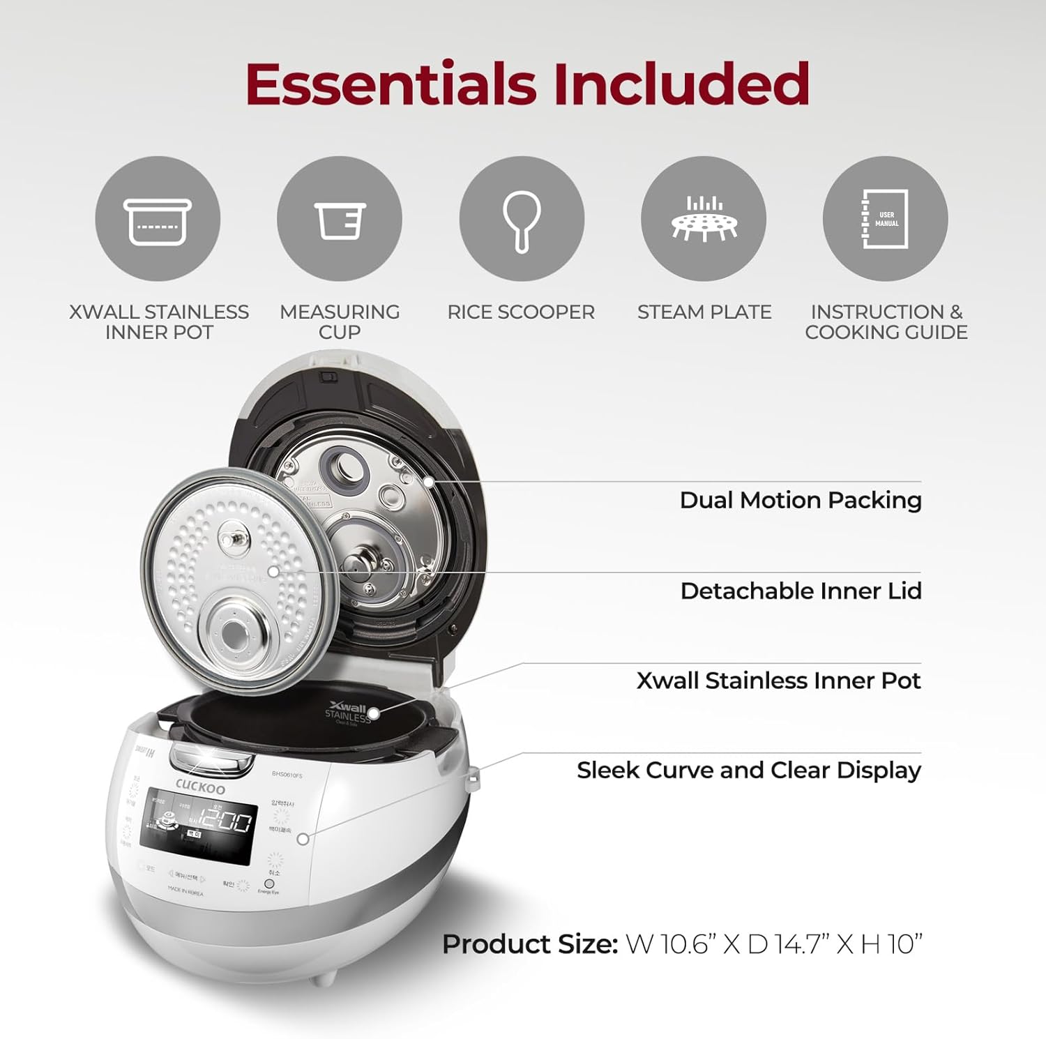 CUCKOO CRP-BHSS0609F | 6-Cup (Uncooked) Induction Heating Pressure Rice Cooker | 16 Menu Options, Stainless Steel Inner Pot, Made in Korea | White