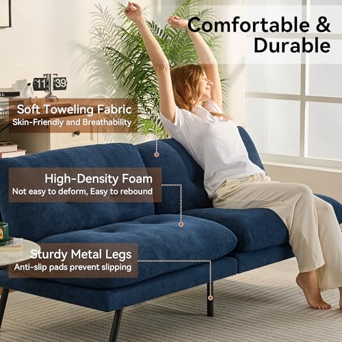 71" Convertible Futon Sofa,Faux Leather Futon Couch Bed,Sleeper Sofa Bed,Memory Foam Modern Folding Small Loveseat for Living Room,Office,Apartment