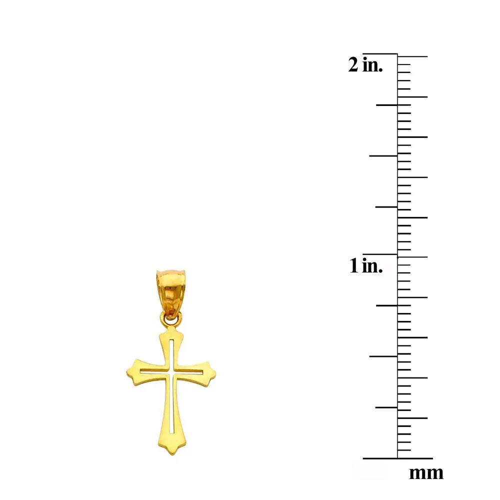Precious Stars 14K Yellow Solid Gold Fancy Cross Religious Pendant with 22" Chain Necklace