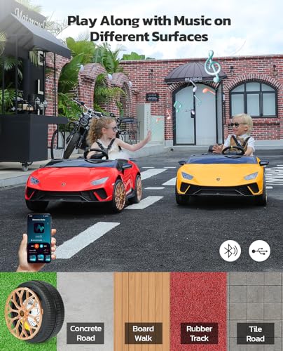 ELEMARA 2 Seater Ride on Toy for Big Kids,12V10Ah Lamborghini Ride On Car, 4.0 mph,Max 130lbs,Electric Car w/Remote, Kids' Electric Vehicles,3 Speeds