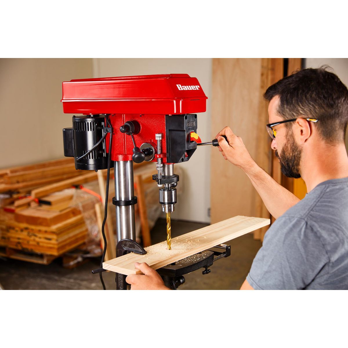BAUER 12 in. Variable-Speed Drill Press with Laser Alignment