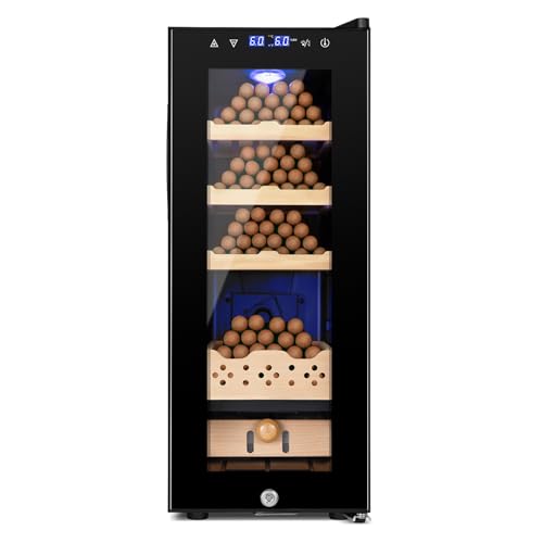 Electric Humidor for Cigars, 35L 250 Counts Large Capacity Thermostatic Desktop Humidor Cabinet with Digital LED Screen, Safety Lock