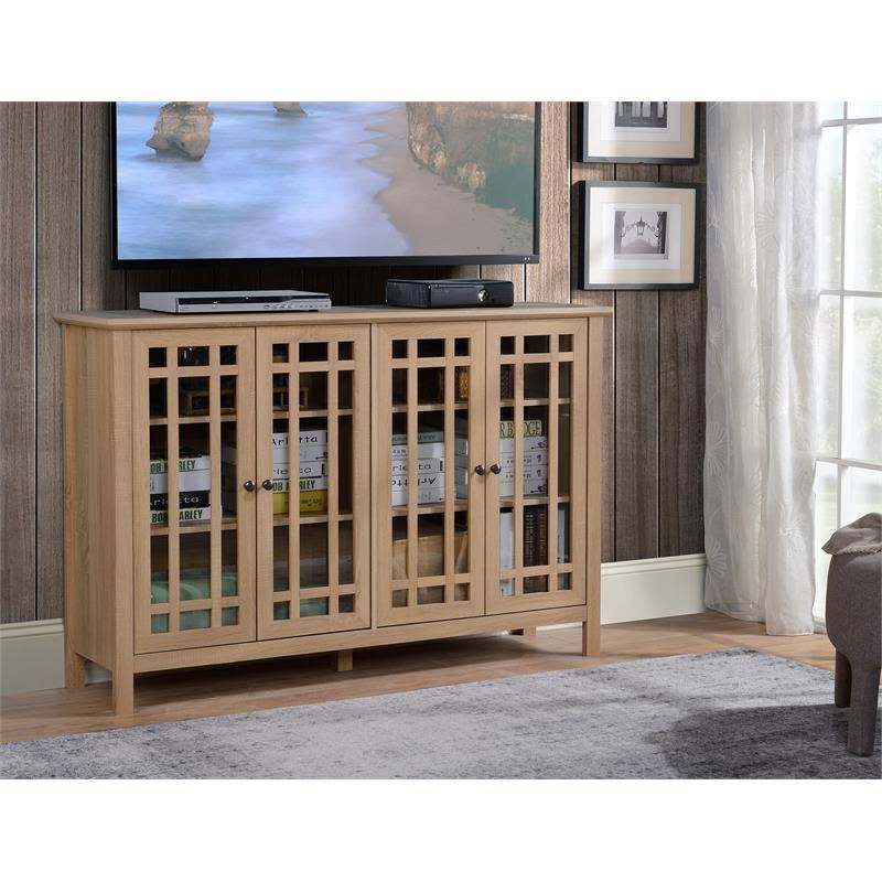 Legacy Home 58.38x22 Transitional Wood 4 Door Accent Cabinet in Light Oak - STG-C1910163-CYM