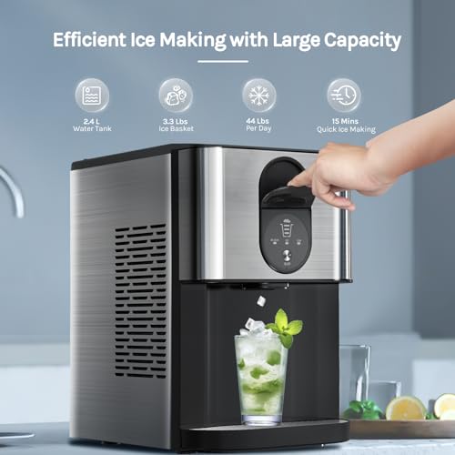 AGLUCKY Countertop Nuggte Ice Maker,Pebble Ice Maker with Self-Cleaning,45lbs/24H,Soft Chewable Ice,One-Click Operation