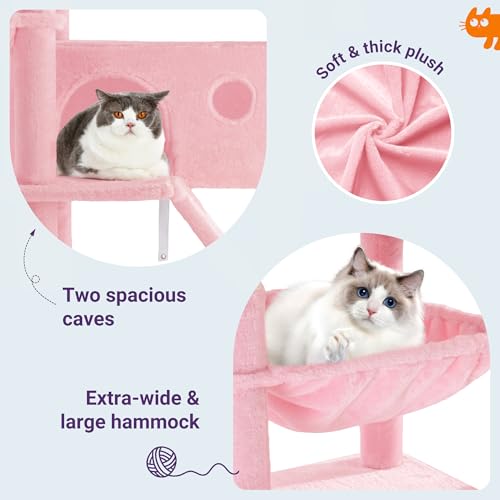 Allewie 81 Inches Tall Cat Tree/Multi-Level Large Climbing Tree House and Towers for Big Feline/Condo and Hammock/Scratching Post/Wide Base/Dark Grey