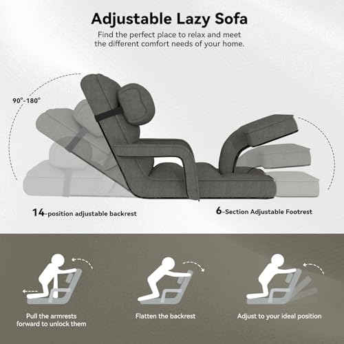 Esright Floor Chair, Padded Folding Gaming Chair with 14-Level Adjustable Backrest