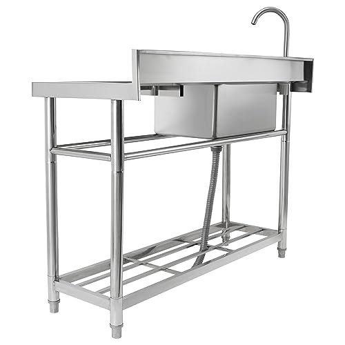 VEVOR Stainless Steel Utility Sink, 1 Compartment Free Standing Small Sink w/Workbench Faucet & legs