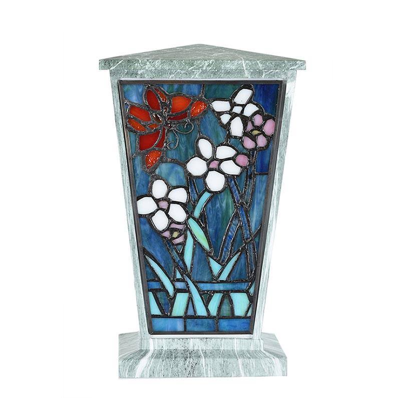 Oneworld Memorials Stained Glass Memorial Urn for Adults - Large 200 Pounds - Aqua Blue - Engraving Sold Separately