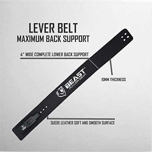 Beast Power Gear Weight Lifting Belt with Lever Buckle 10MM 13MM Thick 4 Inches Wide Free Strap - Sports Supplies Online Store