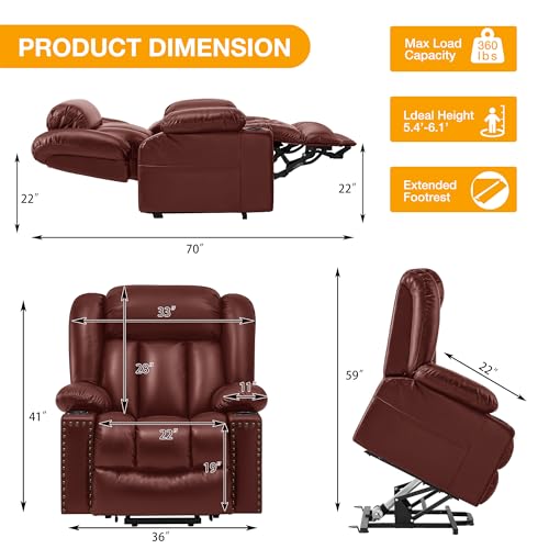Triple Motor Large Power Lift Recliner Chair for Elderly with Heat and Massage, Lay Flat Lift Chairs for Seniors Infinite Position, Extended Footrest
